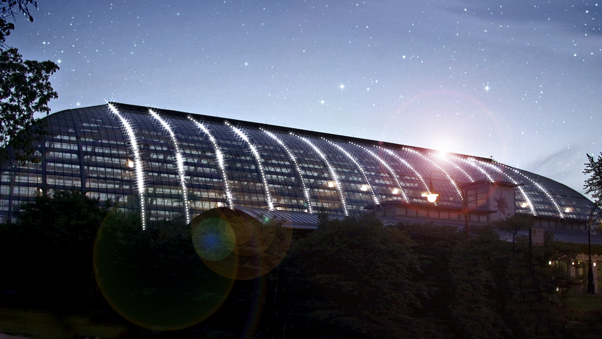 •	The Beacon: A permanent LED façade connected to the ribs of the historic Palm House. The Beacon will be the focal point of the exhibit and will be visible from both inside the Conservatory and from the grounds in front of the building.
